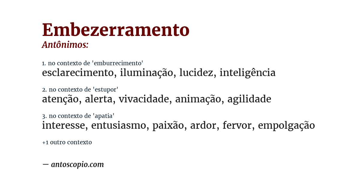 Antônimo de embezerramento