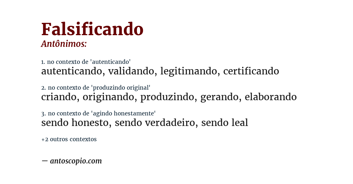Antônimo de falsificando