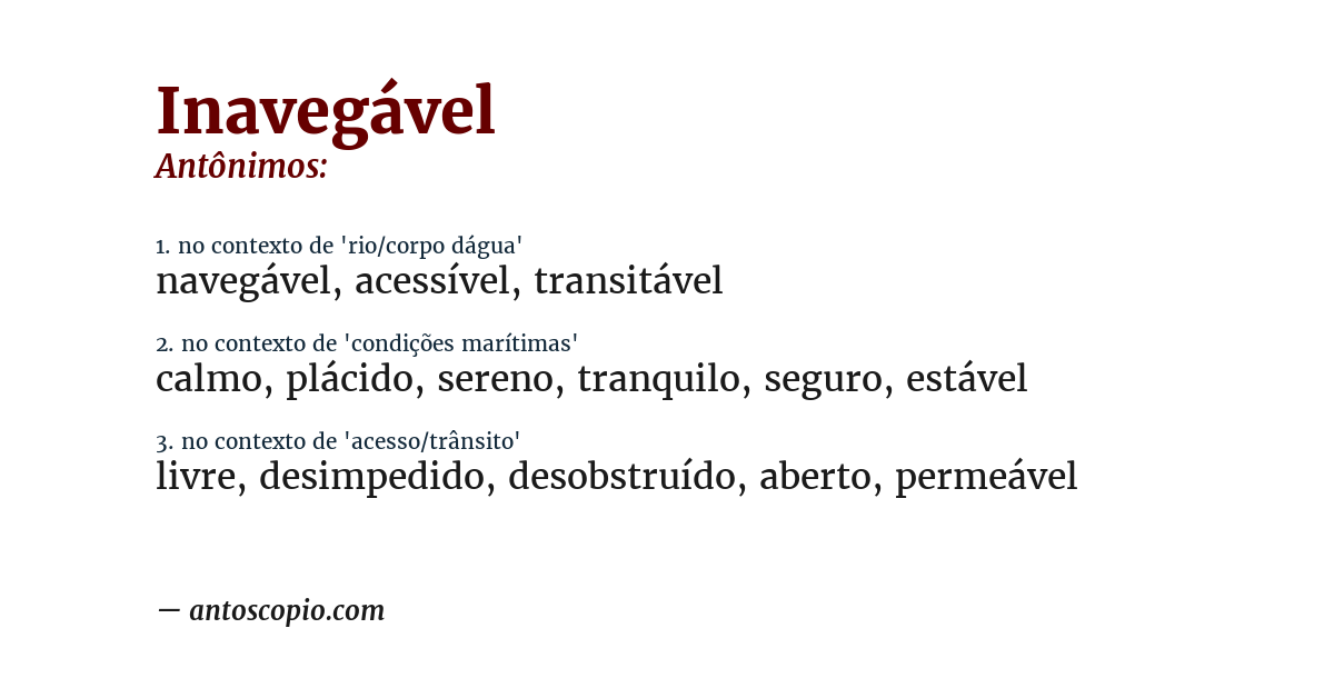 Antônimo de inavegável