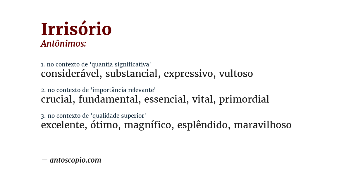 Antônimo de irrisório