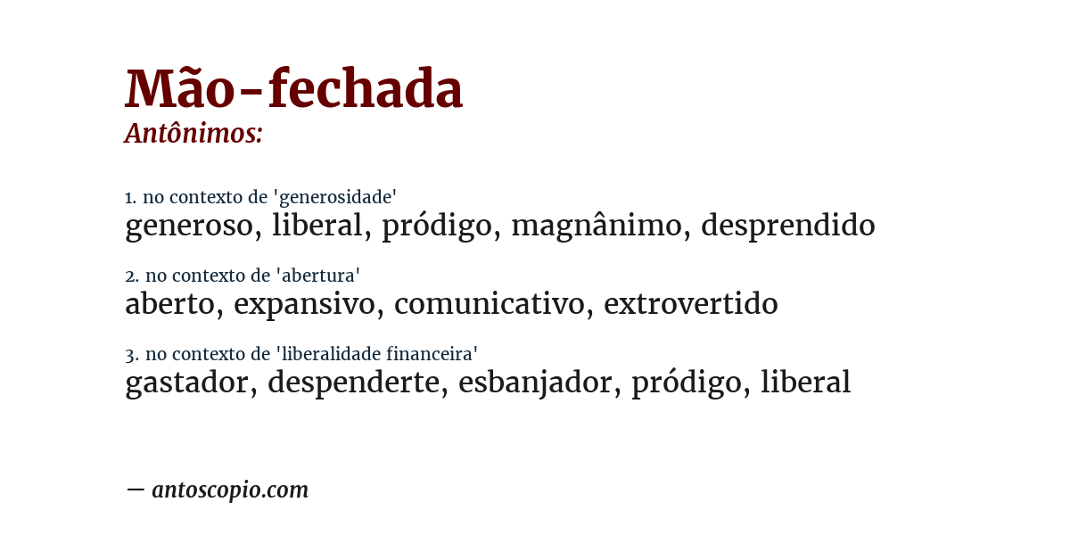 Antônimo de mão-fechada