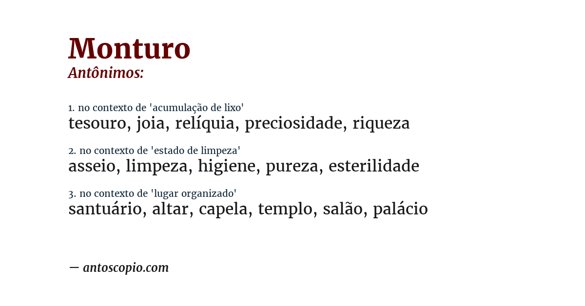 Antônimo de monturo