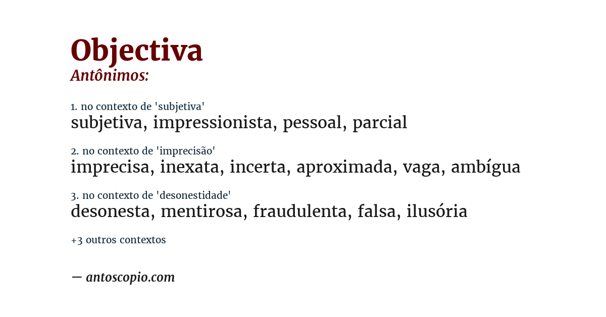 Antônimo de objectiva