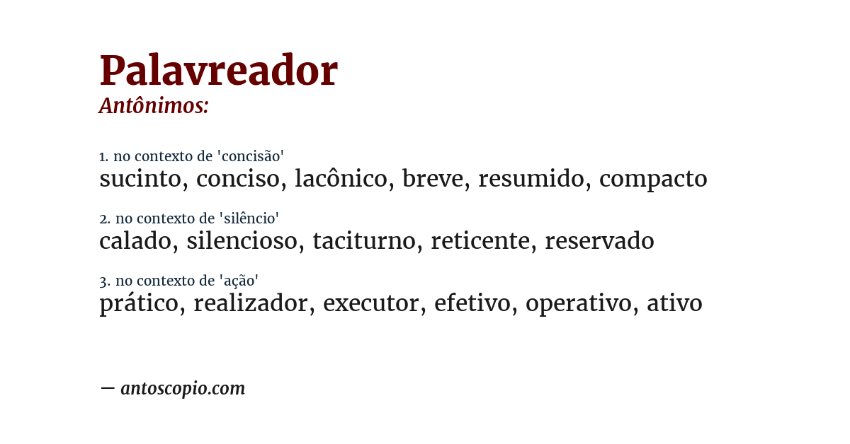 Antônimo de palavreador