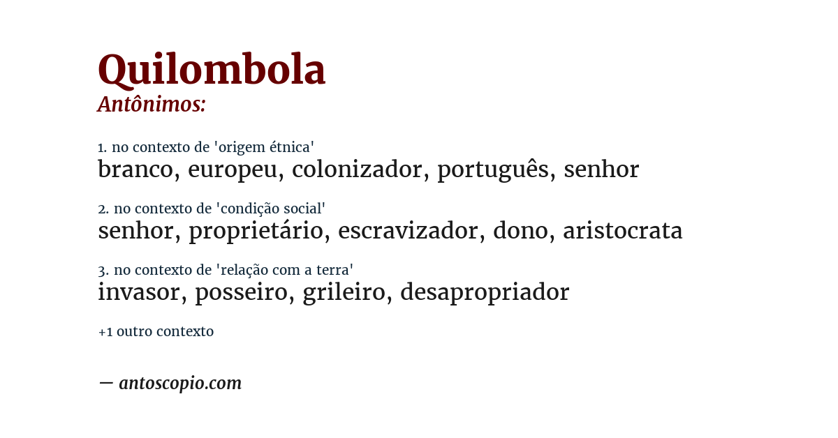 Antônimo de quilombola