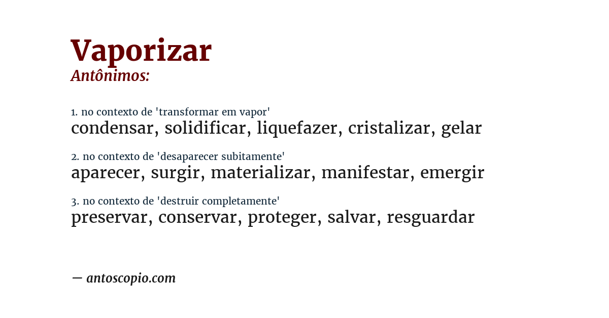 Antônimo de vaporizar