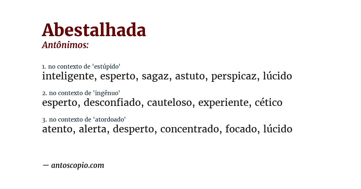 Antônimo de abestalhada