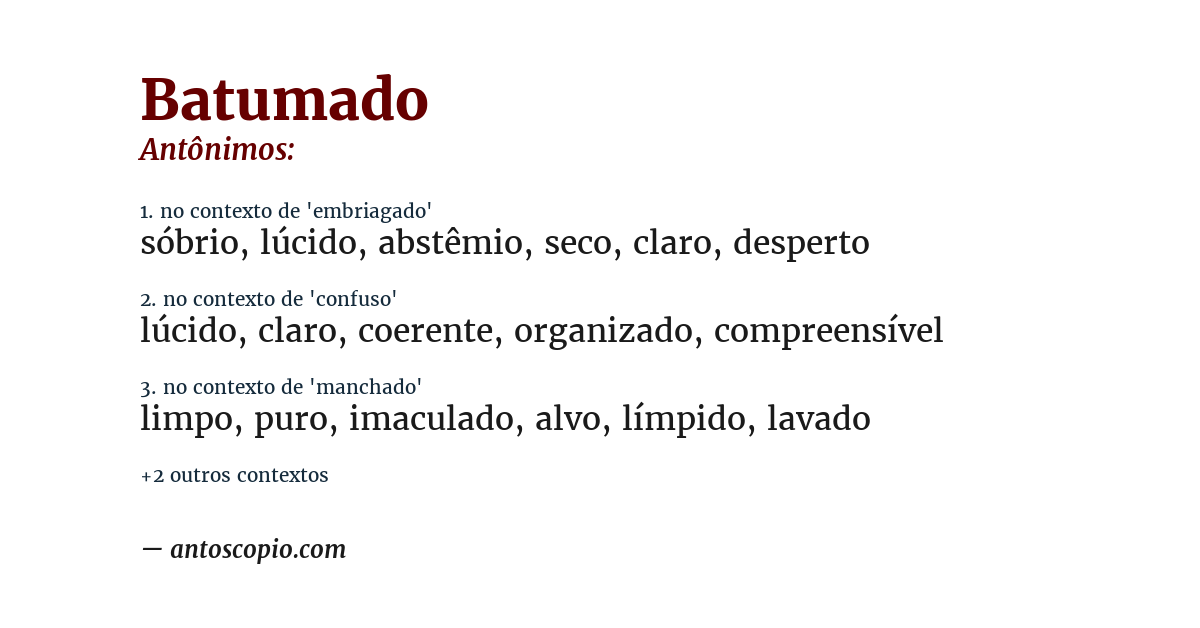 Antônimo de batumado