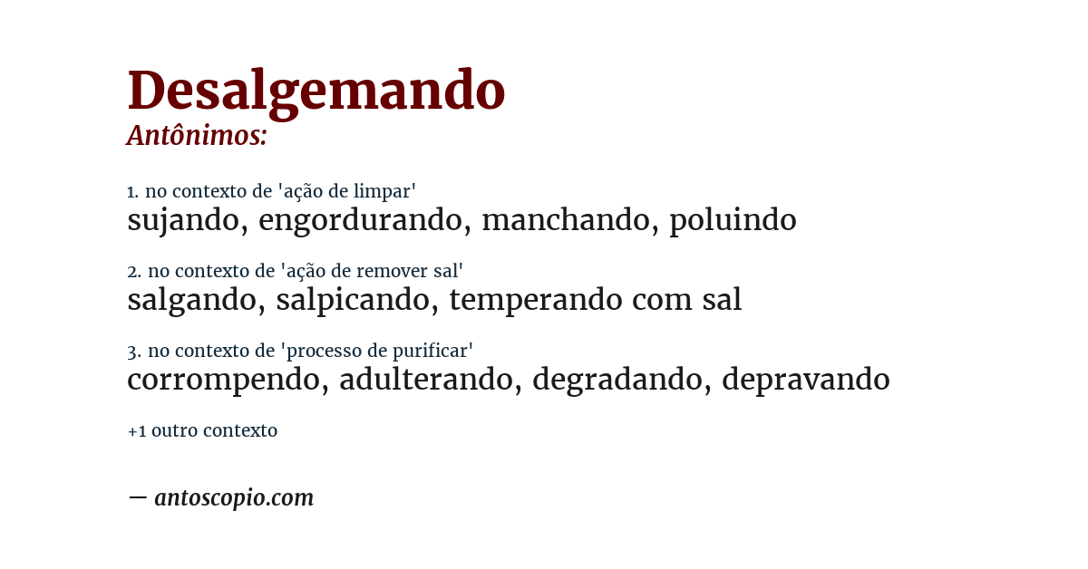 Antônimo de desalgemando