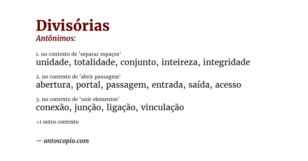 Antônimo de divisórias