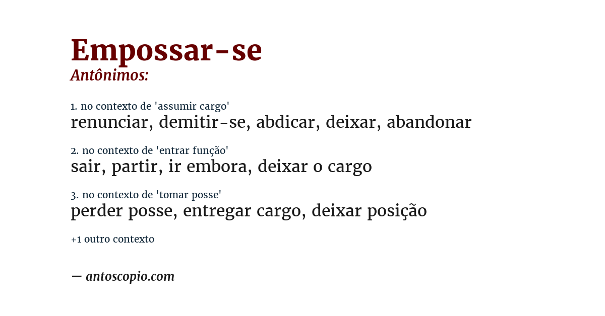Antônimo de empossar-se