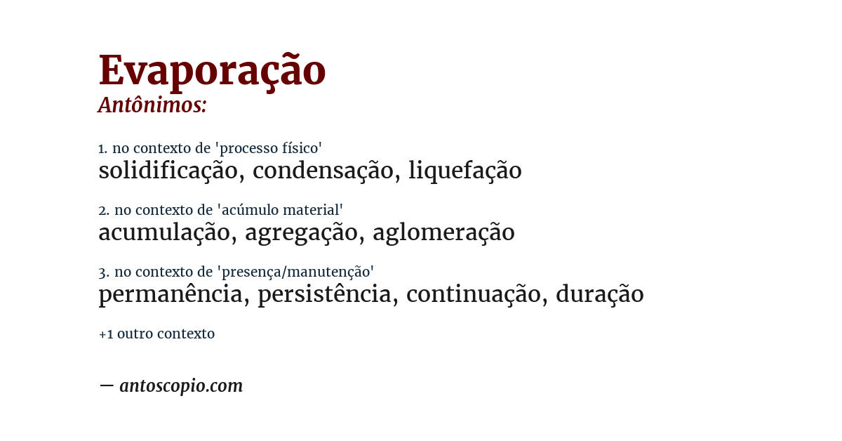 Antônimo de evaporação