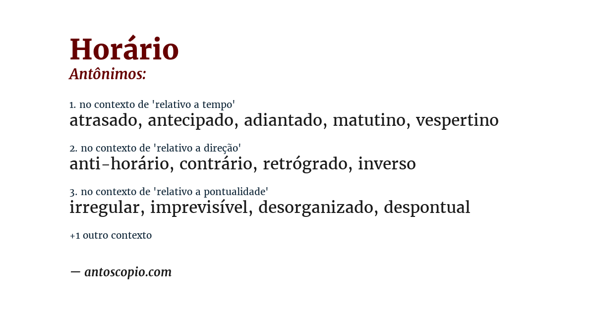 Antônimo de horário