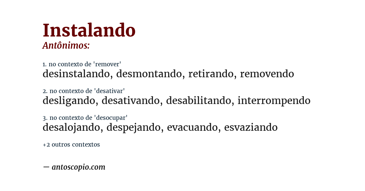 Antônimo de instalando
