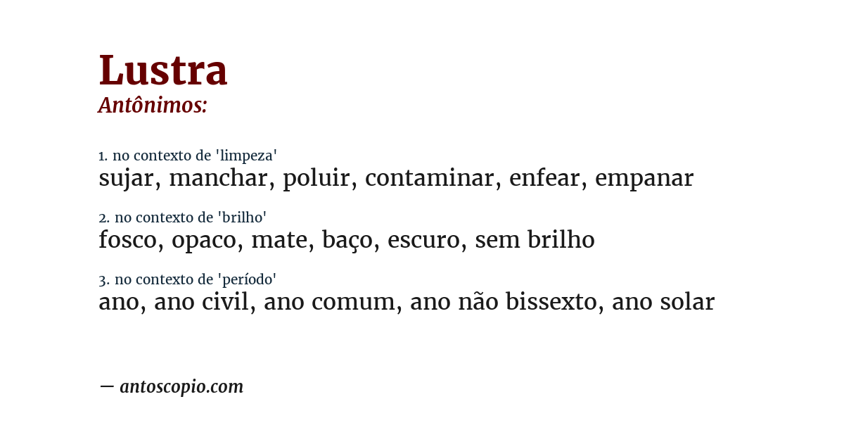 Antônimo de lustra