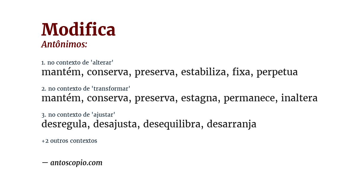 Antônimo de modifica