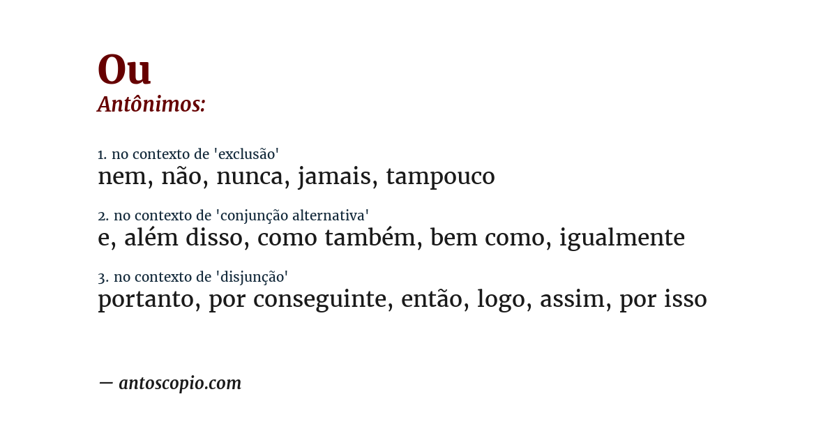 Antônimo de ou