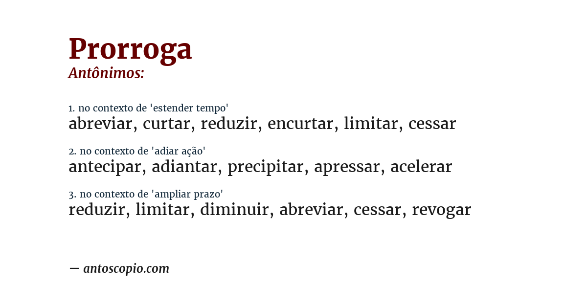 Antônimo de prorroga