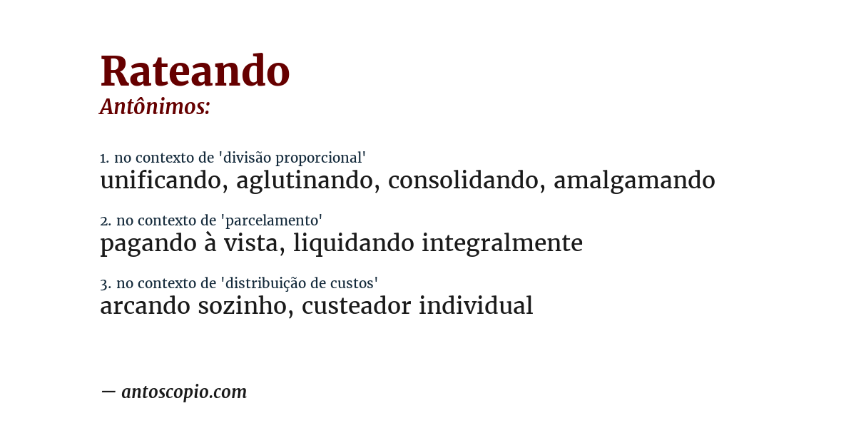 Antônimo de rateando