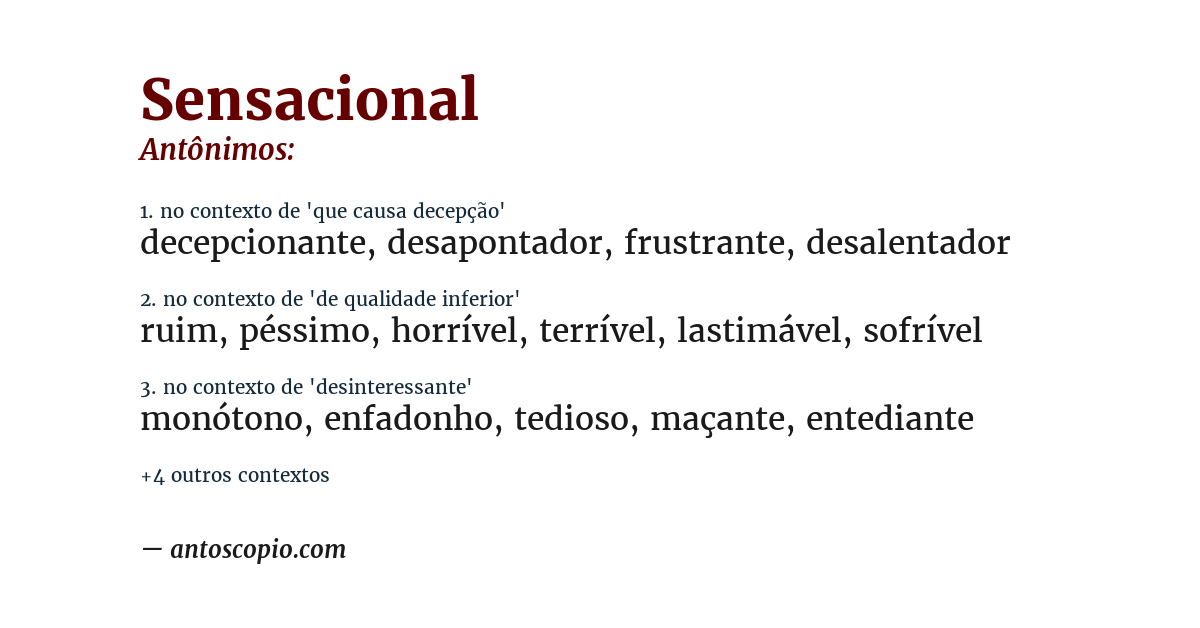 Antônimo de sensacional