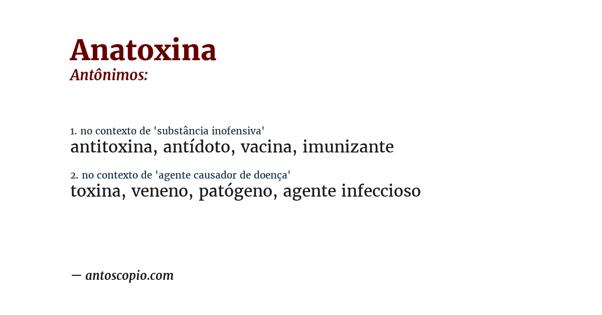 Antônimo de anatoxina