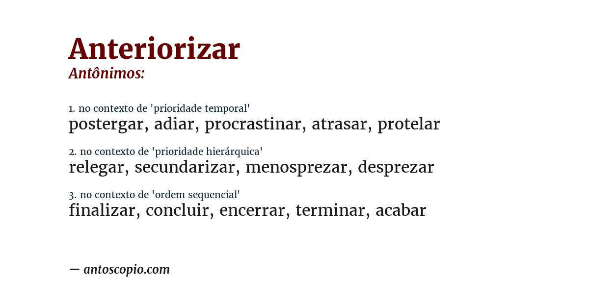 Antônimo de anteriorizar