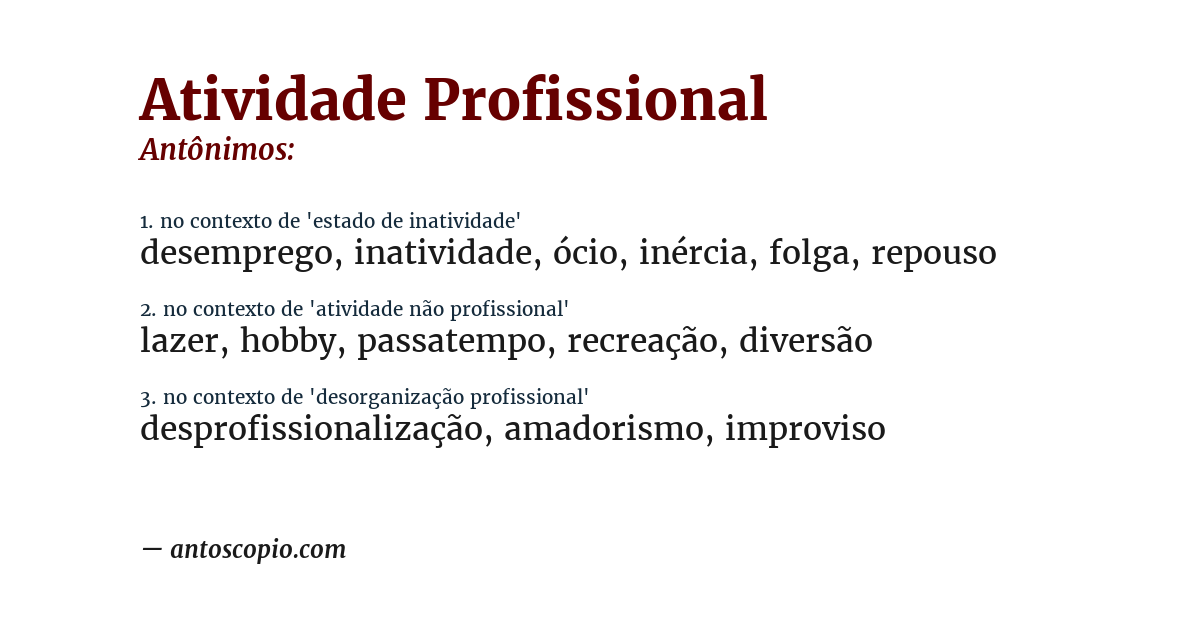 Antônimo de atividade profissional