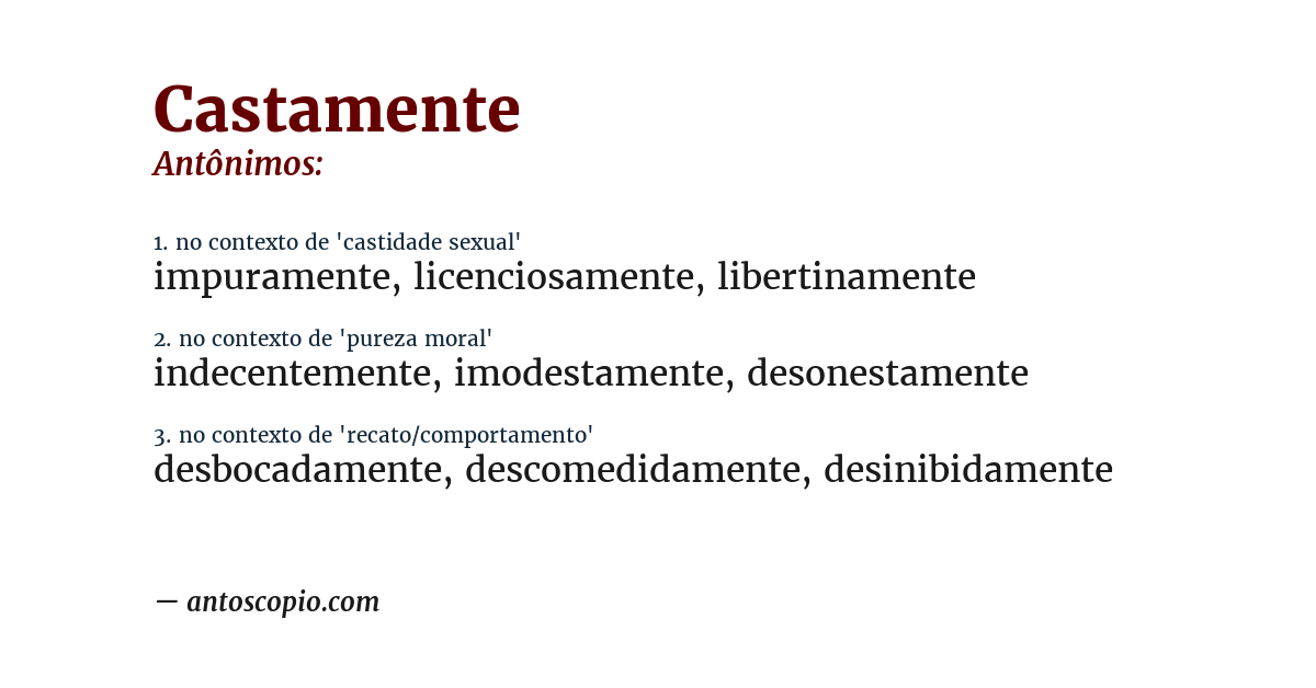 Antônimo de castamente