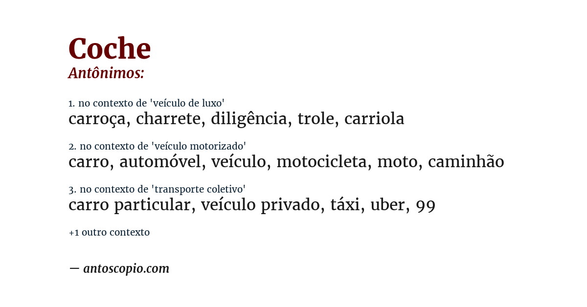 Antônimo de coche