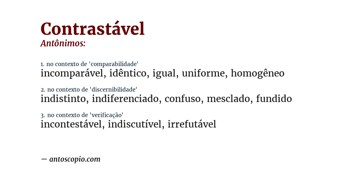 Antônimo de contrastável