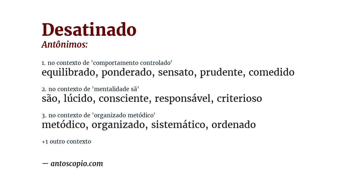 Antônimo de desatinado