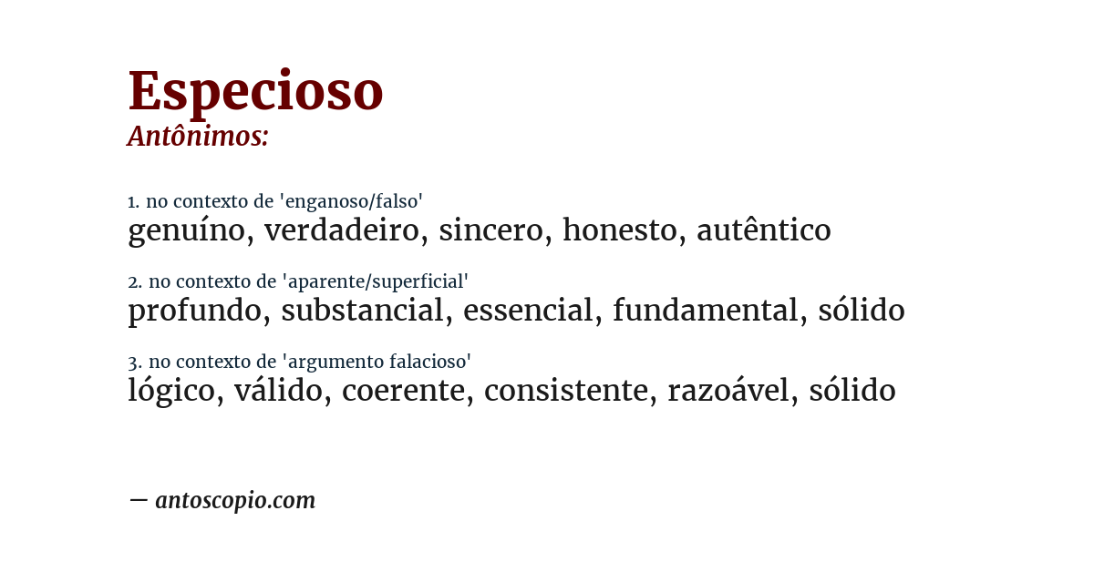 Antônimo de especioso