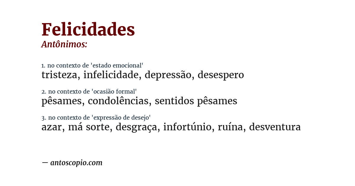 Antônimo de felicidades