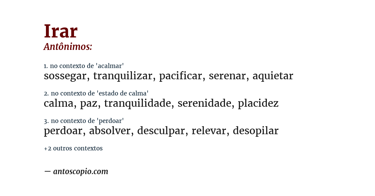Antônimo de irar