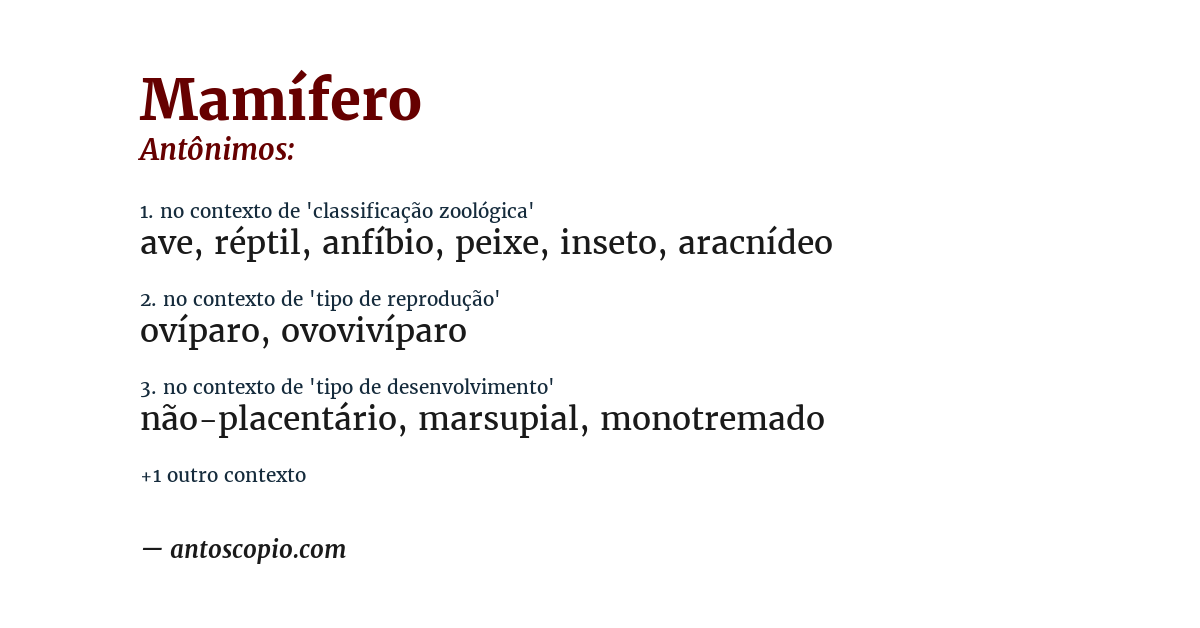 Antônimo de mamífero