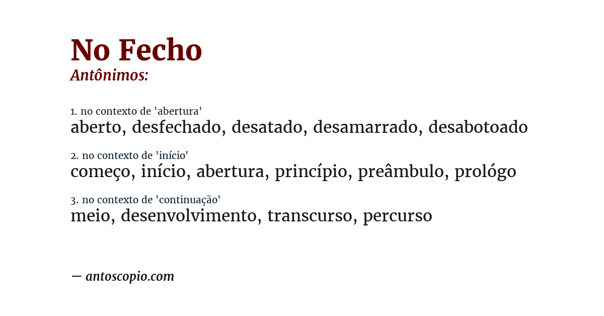 Antônimo de no fecho