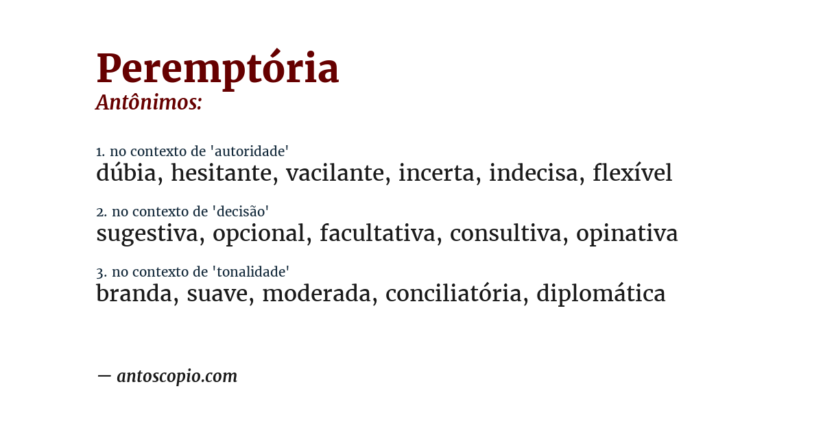 Antônimo de peremptória