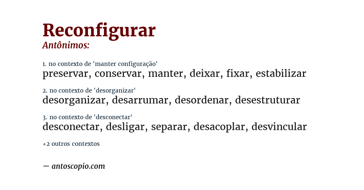 Antônimo de reconfigurar