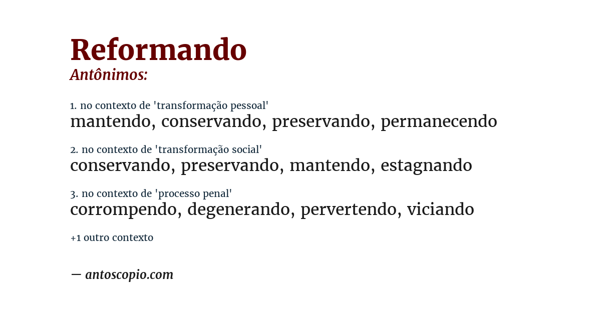 Antônimo de reformando