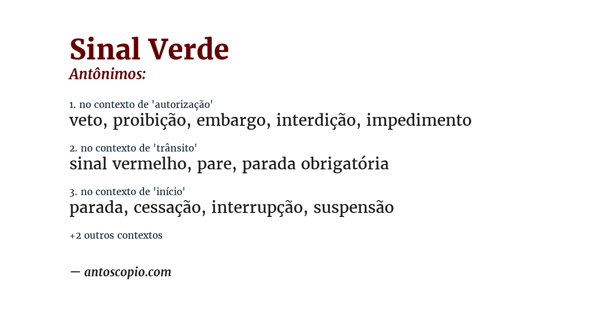 Antônimo de sinal verde
