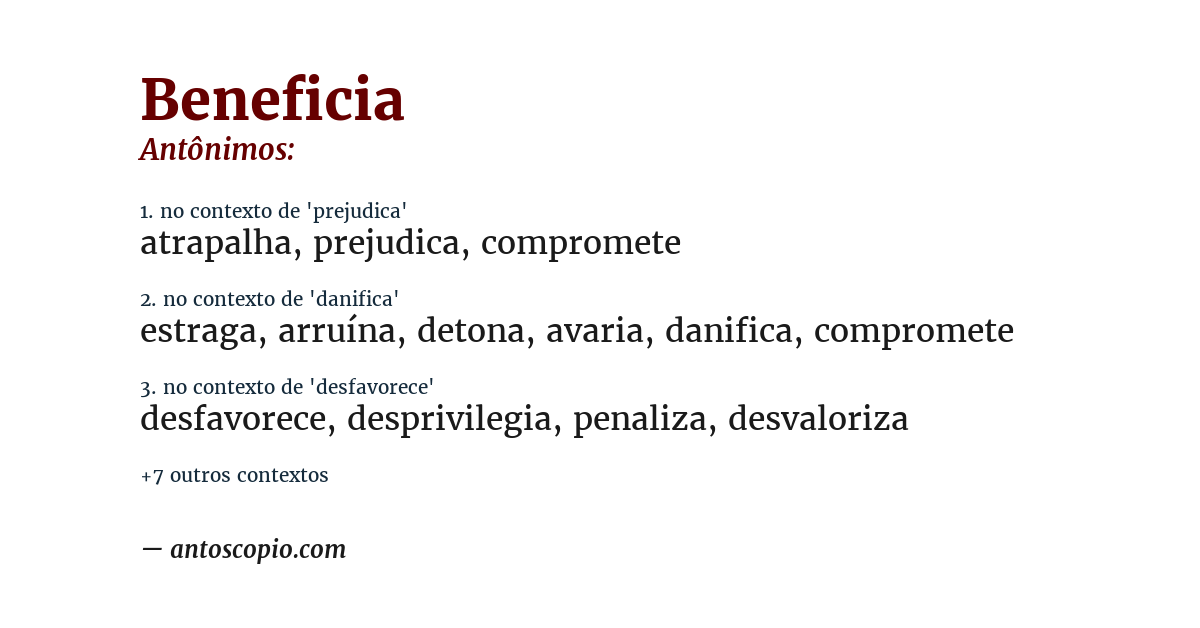 Antônimo de beneficia