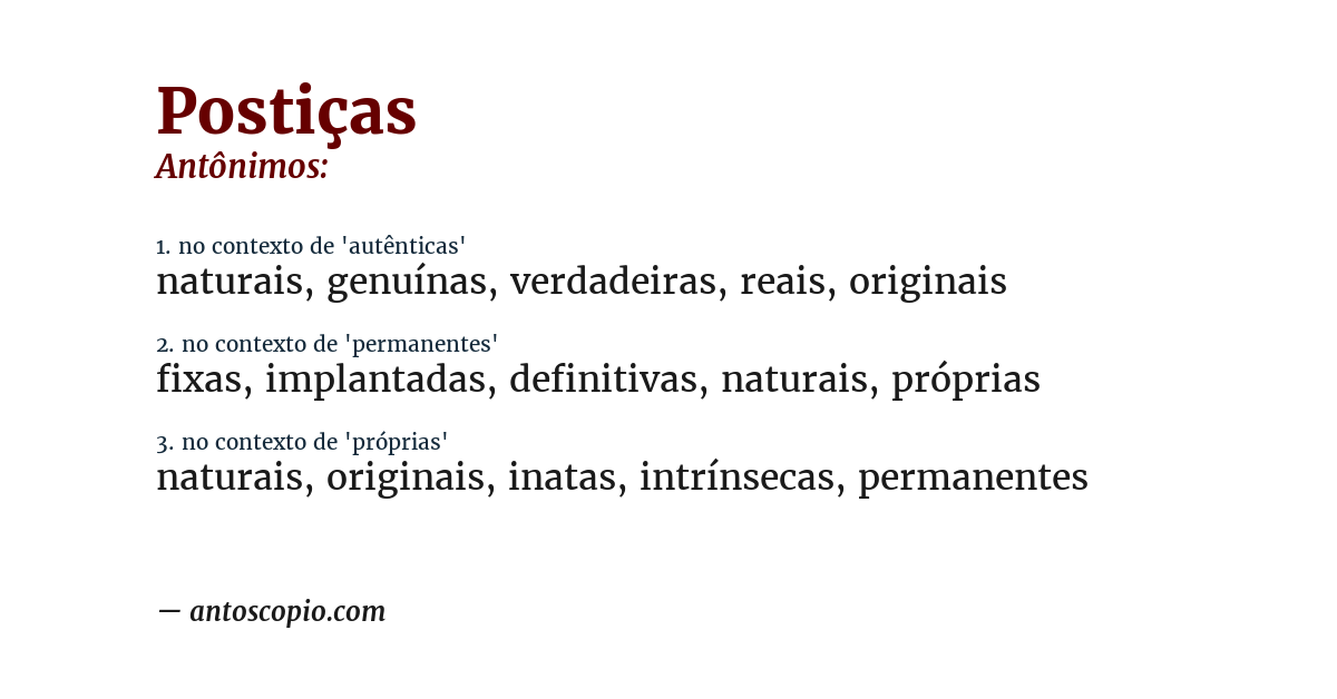 Antônimo de postiças
