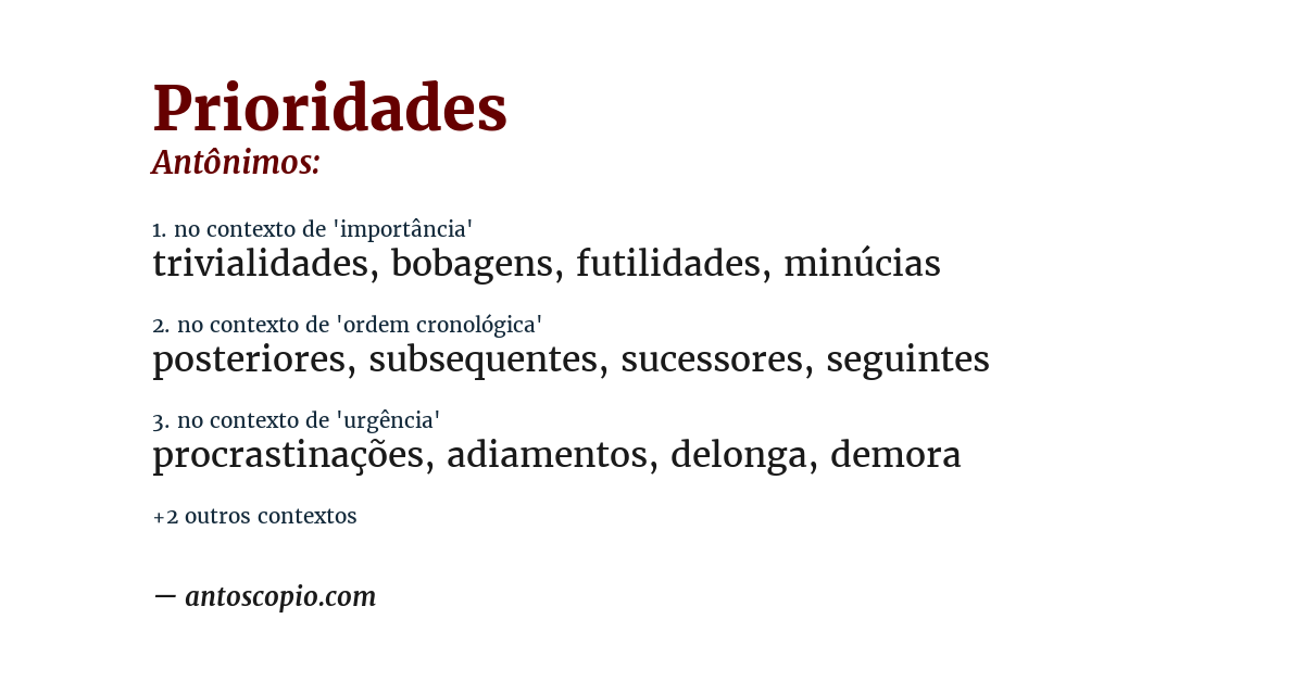 Antônimo de prioridades