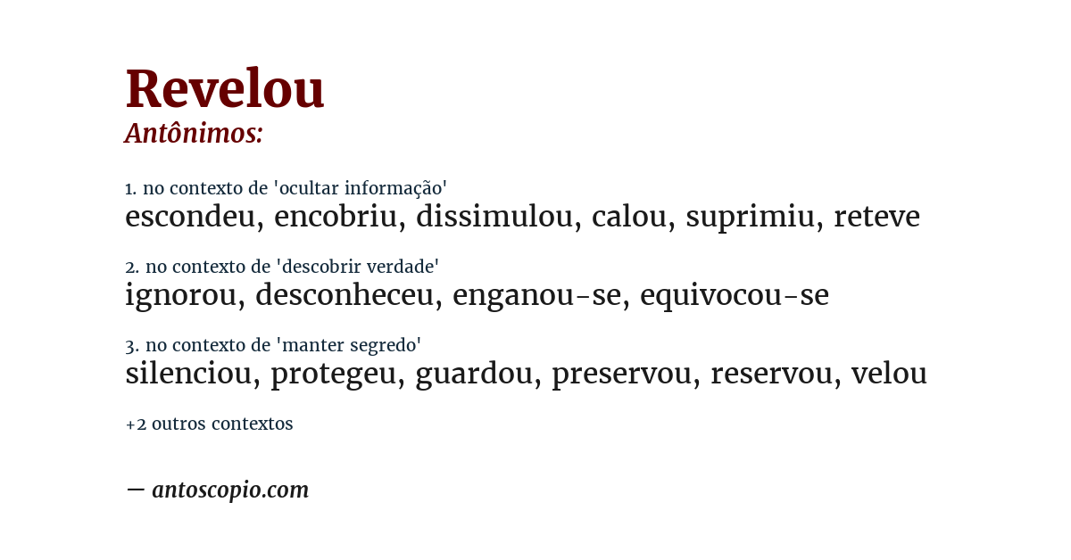 Antônimo de revelou