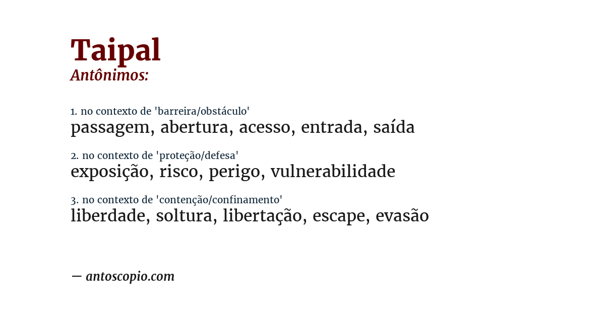 Antônimo de taipal