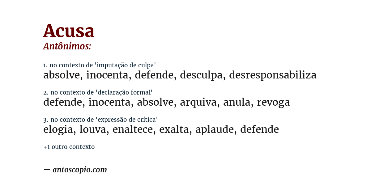 Antônimo de acusa