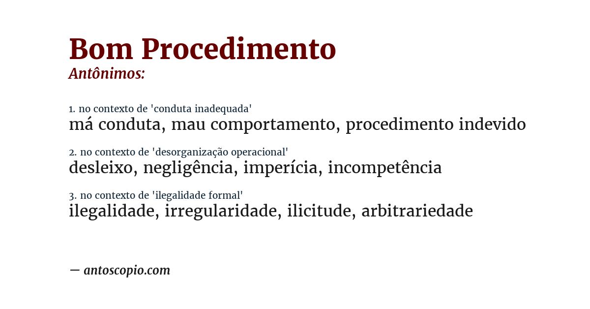 Antônimo de bom procedimento