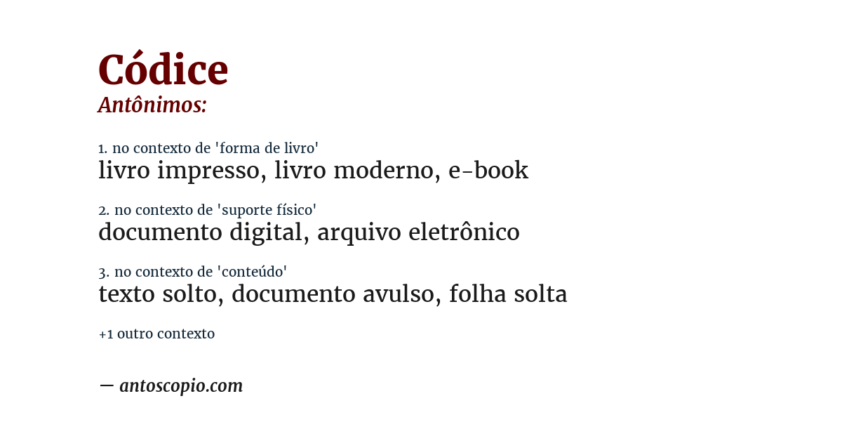 Antônimo de códice