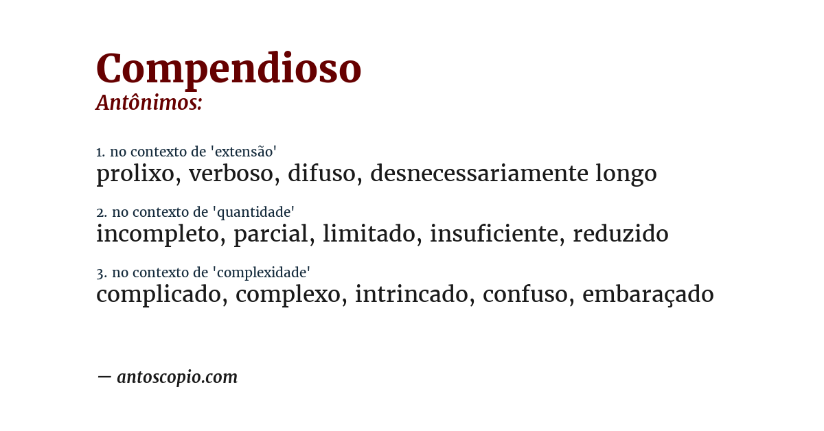 Antônimo de compendioso