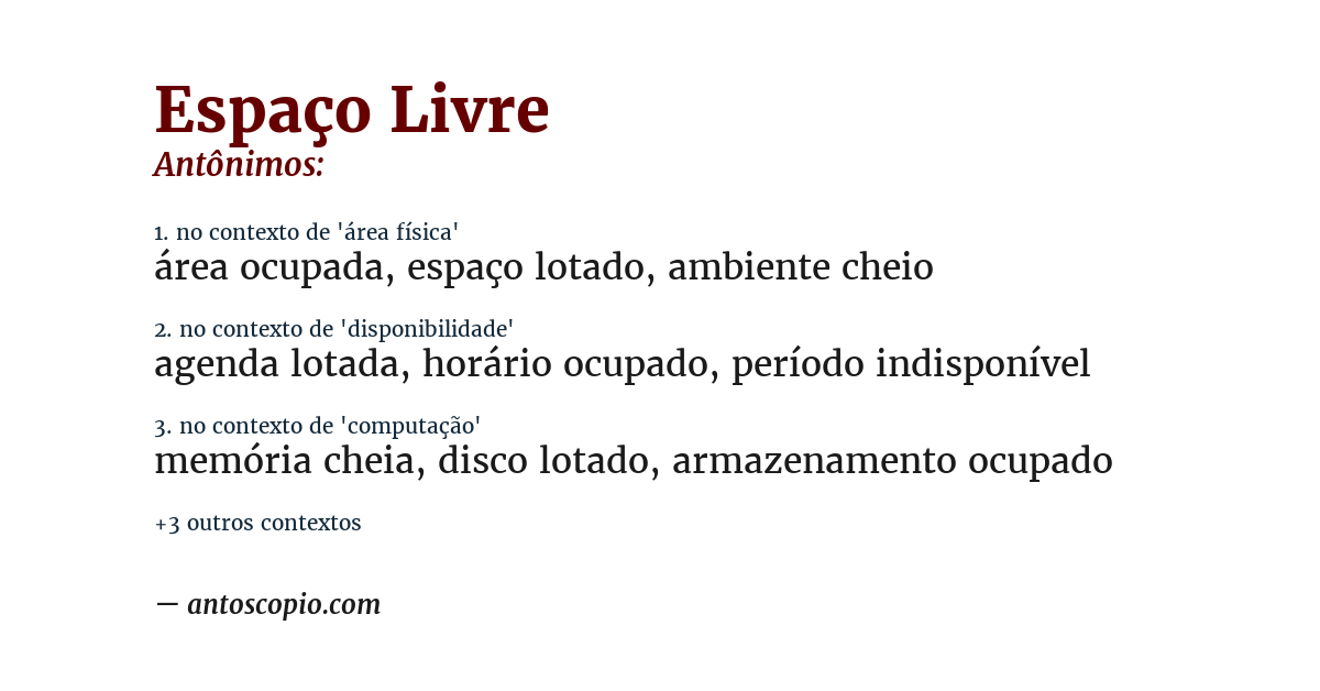 Antônimo de espaço livre